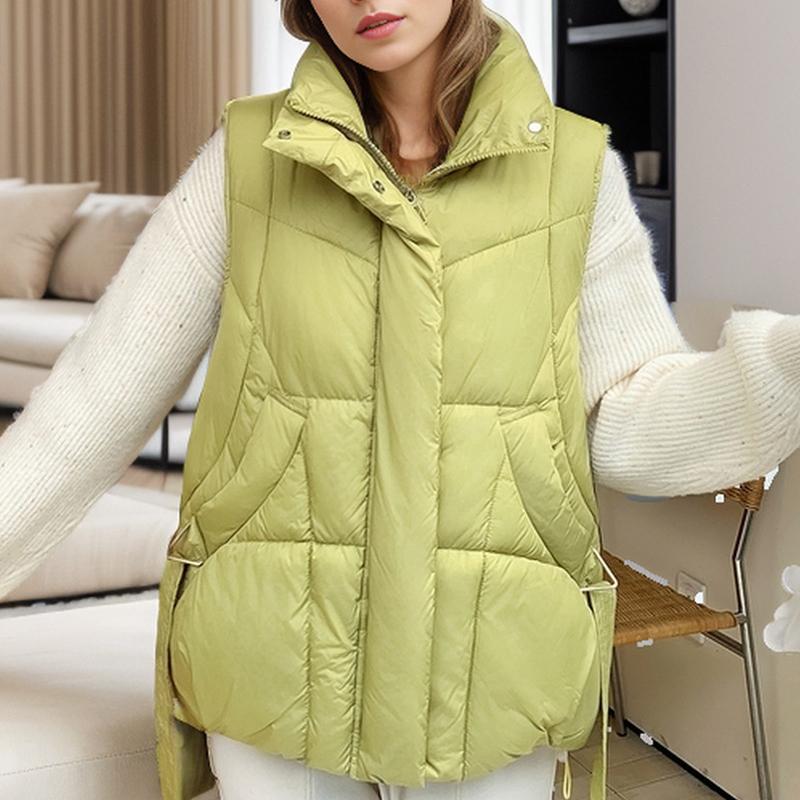 GMXIA Damskie Vintage Casual Jednokolorowe z Nadrukiem Jesień Zima Bez Rękawów Stójka Kurtki i Płaszcze