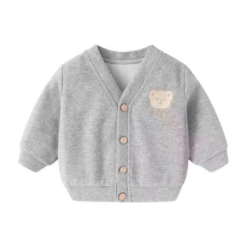 **"Versatile Minnie Velvet Embroidered Bear Baby Cardigan - Thin Spring/Autumn Long Sleeve Jacket"**