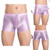 Breathable Low Rise Boxer Briefs with Sheath Pouch and Elastic Waistband for Men Glossy Swim Trunks Loungewear Sleep