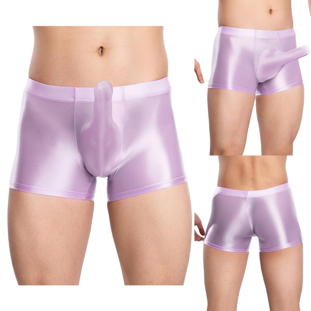 Breathable Low Rise Boxer Briefs with Sheath Pouch and Elastic Waistband for Men Glossy Swim Trunks Loungewear Sleep