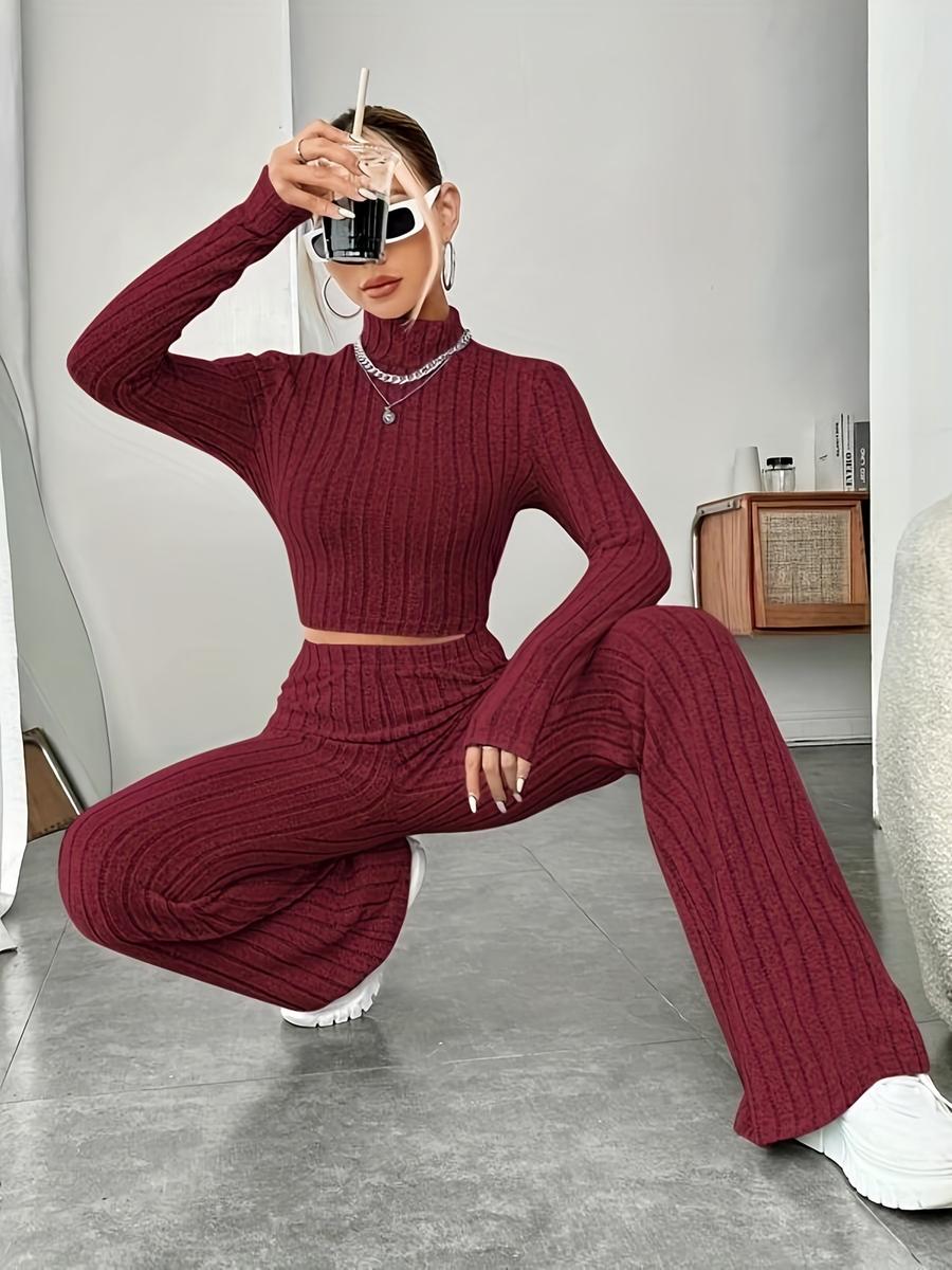 

Slim Fit Solid Knit Tank Top Women s Set Long Sleeve ,casual Wear,fashion,t-shirt,women s Clothing S красный