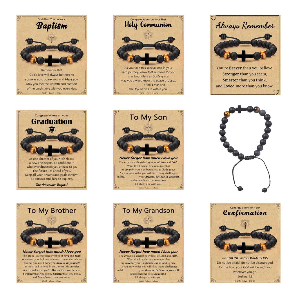 Boys Religious Crosses Bracelet Adjustable Beaded Designs for Godson Grandson Confirmation Ceremony Gifts Present