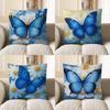 Home Decor Blue Butterfly & Flowers Decorative Pillow Cover Pattern Cushion Cover Suitable For Sofa Bedroom Car Pillow Cover