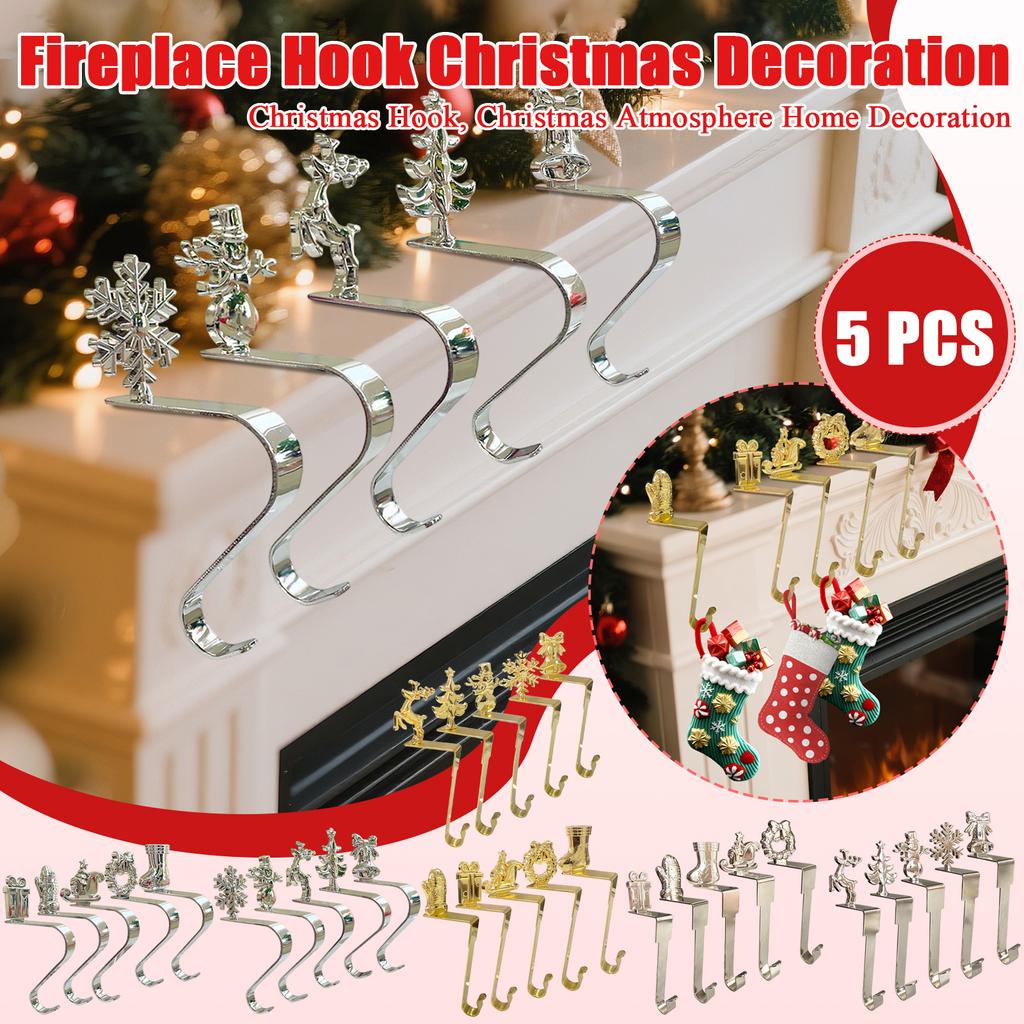 5 PCS Fireplace Hook Christmas Decoration, Christmas Hook, Christmas Atmosphere Home Decoration