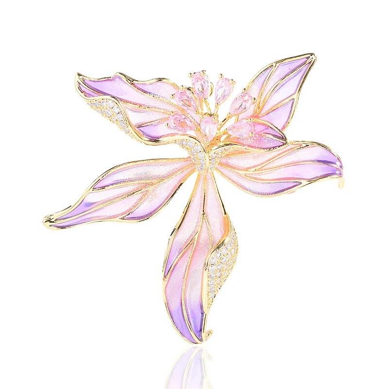 Nové nádherné smaltované brože orchideje Špičkové zirkony Elegantní temperamentní oblek Kabát Doplňky Dámské květiny Odznaky brože Dárek