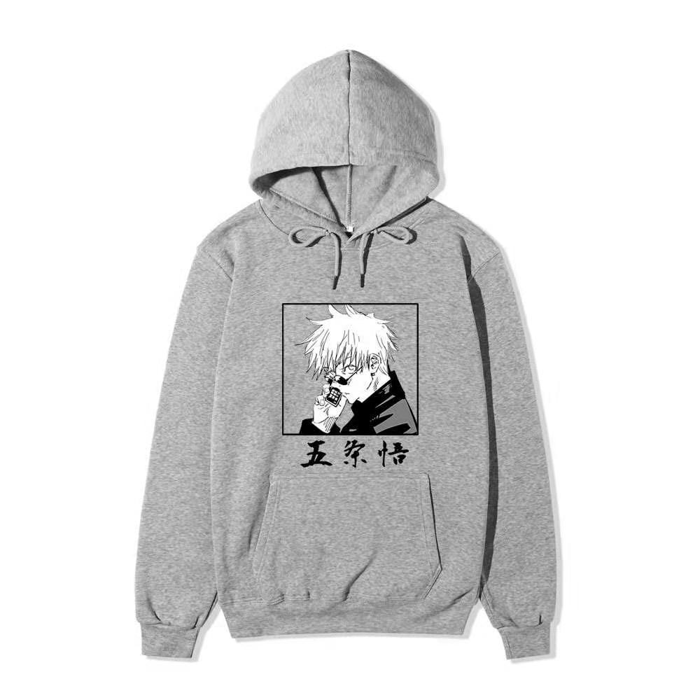 Jujutsu Kaisen Satoru Gojo Hoodie Unisex Fleece Sweatshirt Square Black White Manga Print Chinese Name Autumn Winter Pullover
