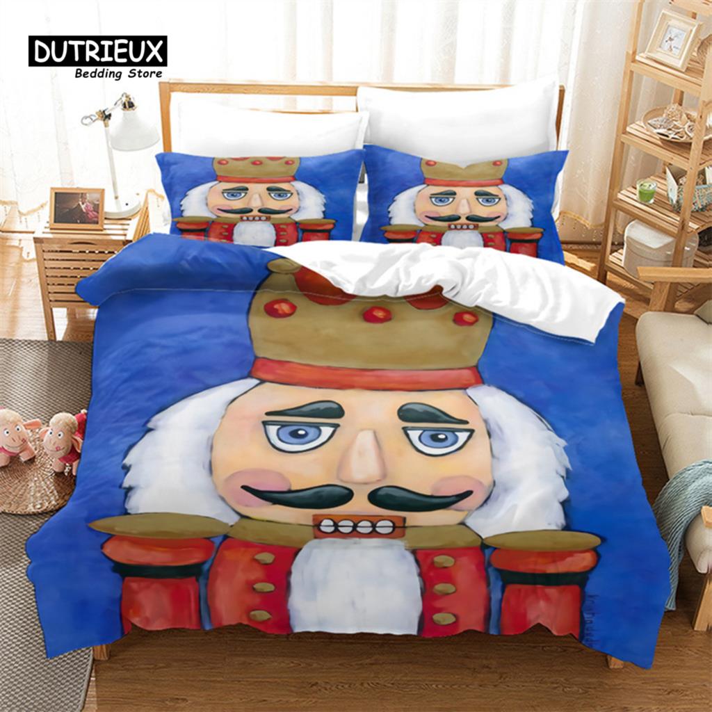 Cartoon Nutcracker Duvet Cover Set Christmas Tree Star Bedding Set Microfiber Royal Guarder Comforter Cover Twin King Queen Size Tool