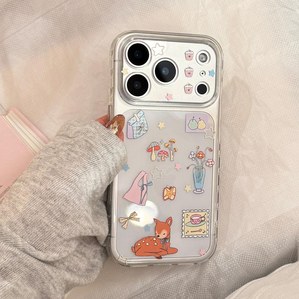 Red Apple Deer Rocking Stand 16 Pro Max Phone Case for IPhone 17, 12 Transparent, 15 Cartoon Series
