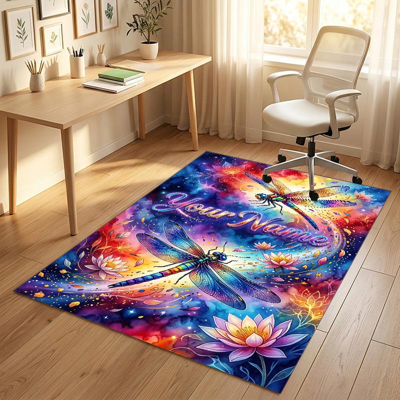 Dragon Phoenix Theme Crystal Velvet Rug Personalized Custom Name Text Soft Floor Mat Home Decor
