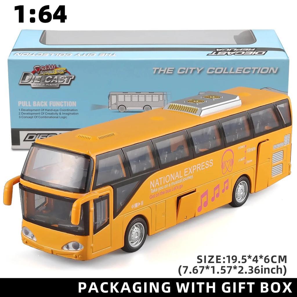1/64 Children's Bus Alloy Model with Sound & Light Features - Fun & Interactive - Ideal for Playtime, Learning, Or Decorating