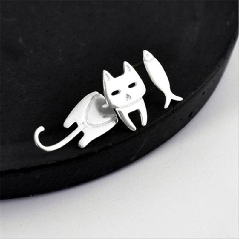 Asymmetrische Katze Fisch Ohrstecker Temperament Piercing Ohrringe Mode Party Schmuck Kleine Ohrstecker Weihnachtsgeschenk