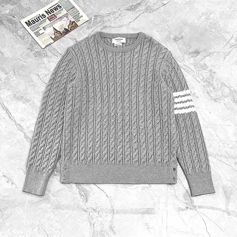 Унисекс осенне-зимний свитер крупной вязки с четырьмя полосками S серый