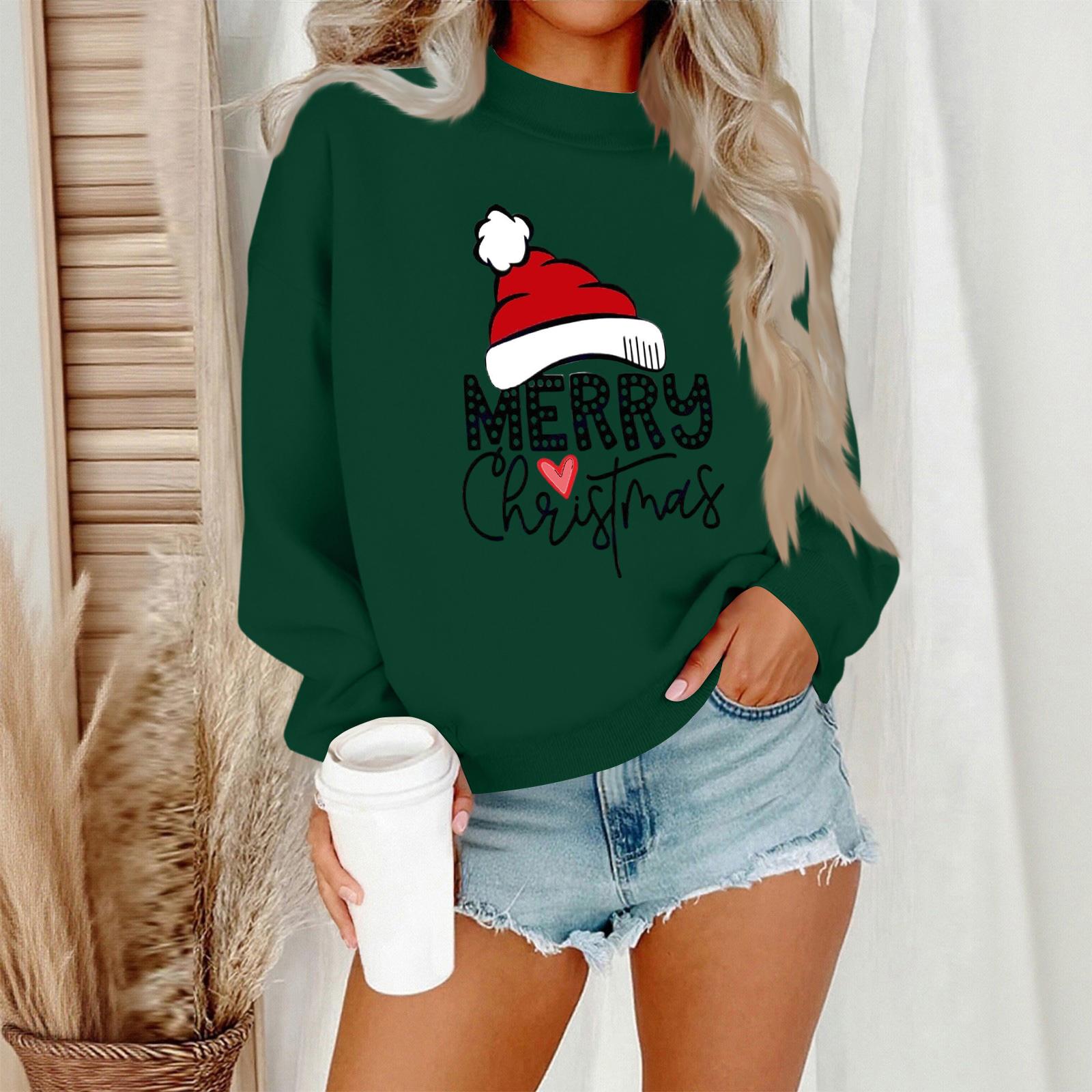 

Женский повседневный модный свитшот с круглым вырезом и длинными рукавами с рождественским принтом XL