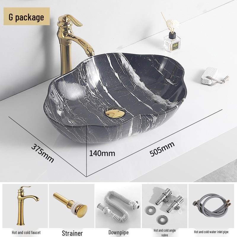 Tengxiang Marble Pattern Ceramic Single Basin Countertop Integrated Sink