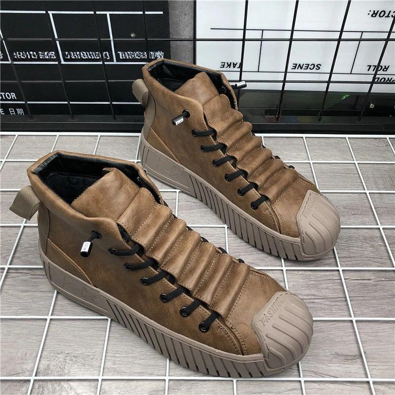 Mode 2024 Frühling Leder Casual Schuhe Männer Stiefeletten Lace Up High Top Männer Schuhe Chunky Sneakers Hohe Qualität Männlichen Designer schuhe