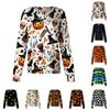Women's Long Sleeve Button Front Cardigan Halloween Print Lightweight Casual Workwear Top for Caregivers and Everyday Wear