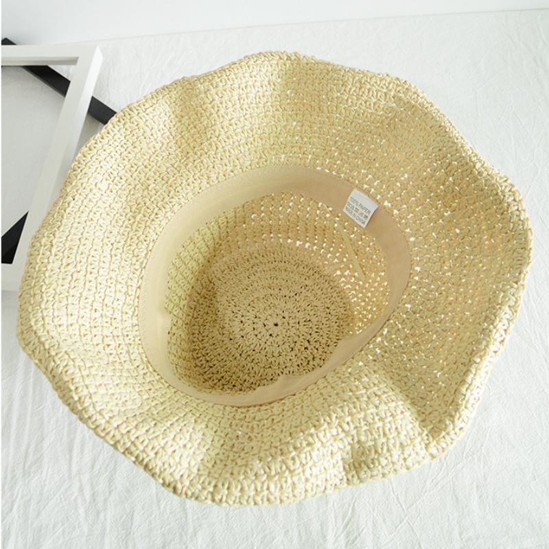 Damen Handgeflochtener Stroh-Sonnenhut Faltbar Große Breite Krempe Atmungsaktiv Häkel-Strandhut Für Sommer Outdoor Reisen Und Lässige Tägliche Kleidung
