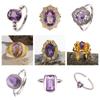 Anillo de Tesoro de la Suerte de Plata de Ley S925 con Amatista Natural de Alto Grado, No se Desvanece, Joyería Simple para Mujer