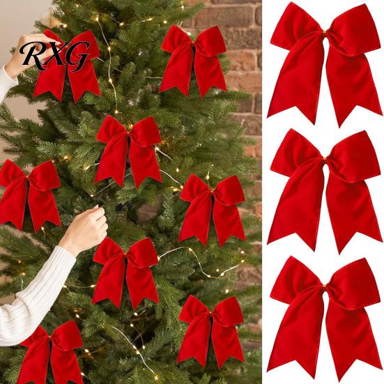 Staircase Hanging Bows 2Pcs Christmas Tree Bow Decors, Velvet Fabric Holiday Wreath Ornament Seasonal Home Accents for Home, Festive Garland
