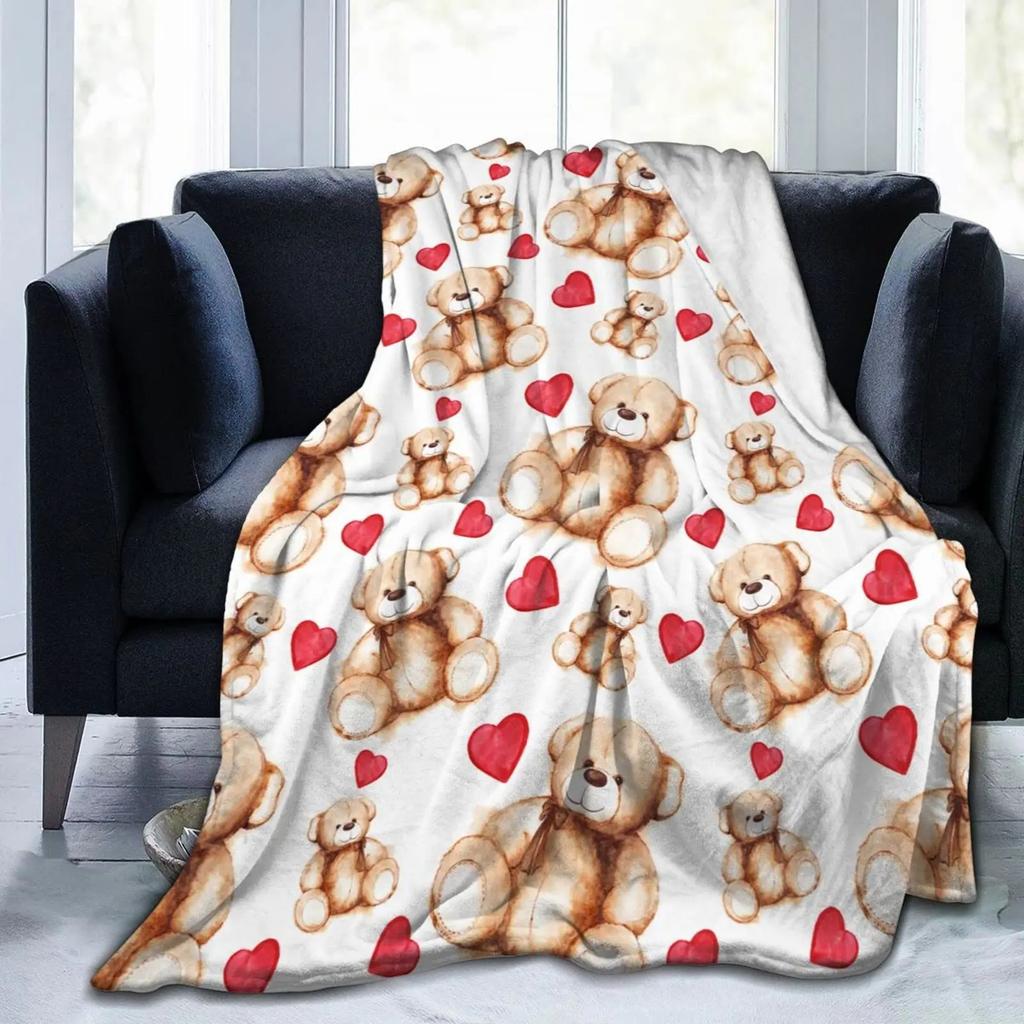 Cute Bear Doll Print Blanket Super Soft Four-Season Decorative Flannel Blanket