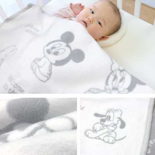 Un Doudou Made In Japan Baby Cotton Blanket 85 X 115cm Disney Baby Mickey & Friends 100% Cotton Jacquard Weave White Nz1337-wt