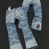 Mens Slim Flare Jeans Street Style Distressed Denim Pants Casual Washed Trousers Youth