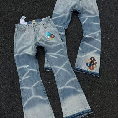 Blugi evazați slim pentru bărbați Stil stradal Blugi din denim cu aspect uzat Pantaloni casual spălați Tineri
