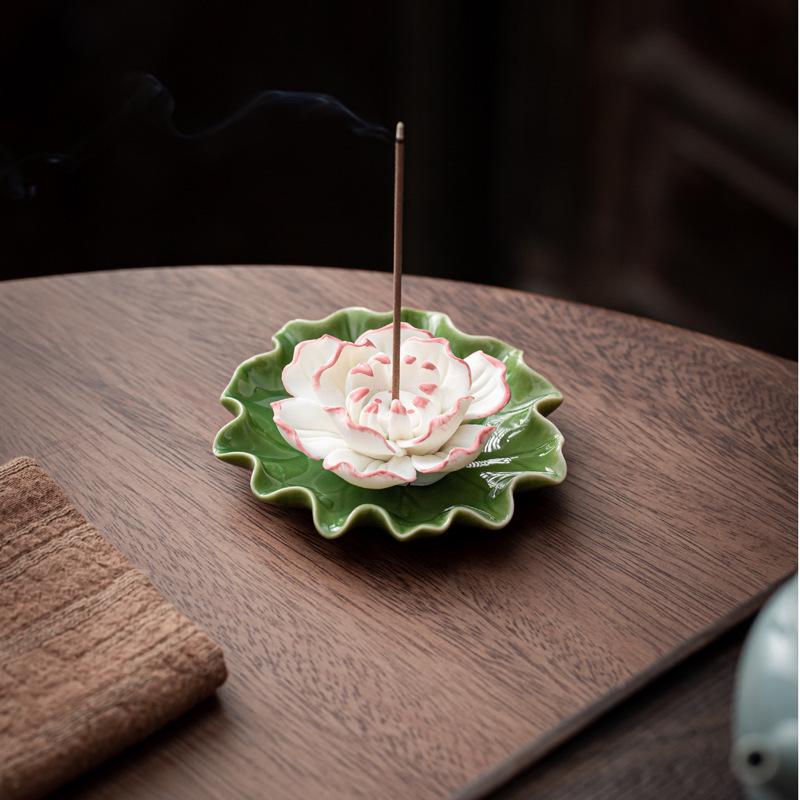 Summer Lotus Leaf Incense Holder: Handcrafted, Four Colors, Perfect for Tea Room or Table.