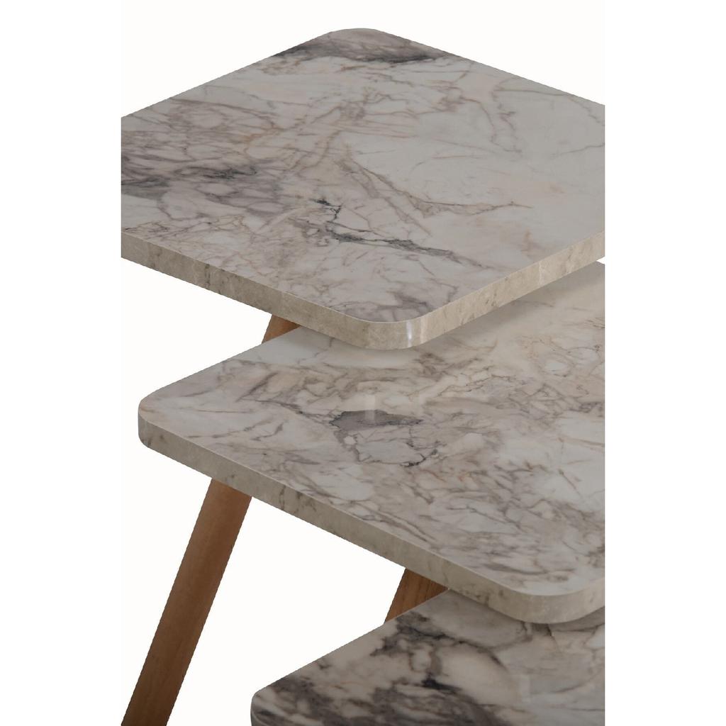 Triple Nesting Coffee Table Wooden Legs Square Design Pine Pattern