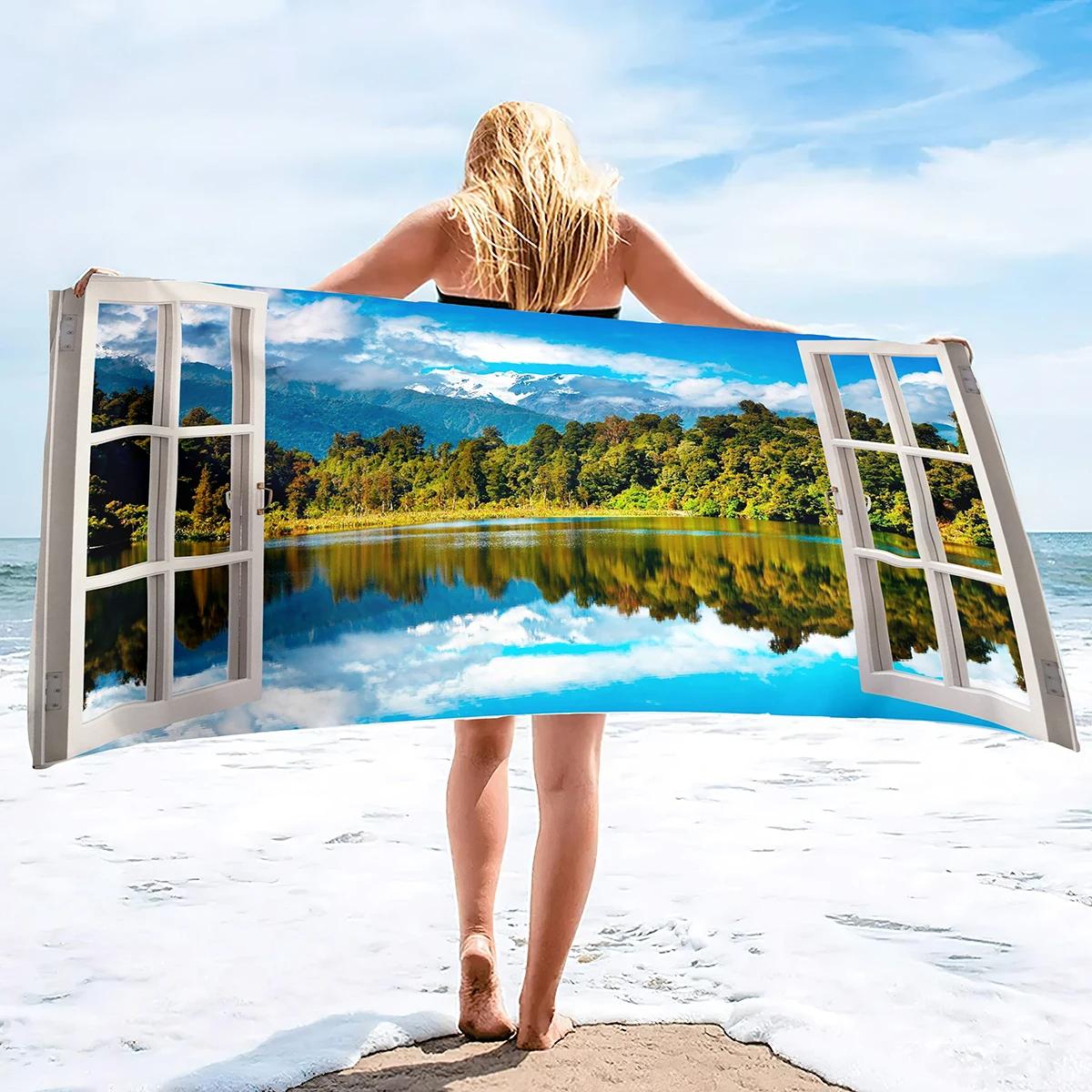 

Scenery Outside The Window Print Beach Towel Microfiber Sand Free Bath Towel Quick Dry Towels for Travel Camping Beach Vacation W40*H60(CM)
