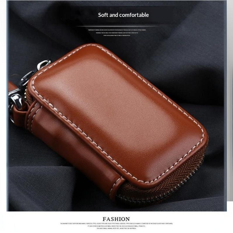 Eco-friendly Leather Keychain Pouch Zipper Closure Fashion Portable Key Wallet Holder Ideal Gift for Men Women Drivers