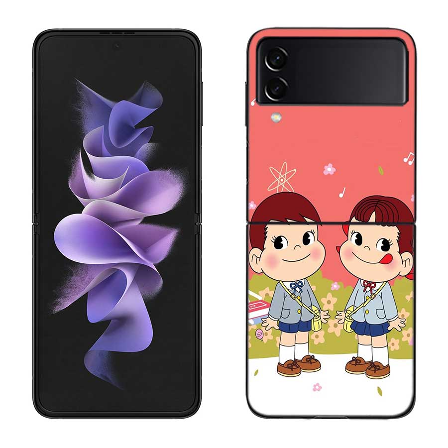 F-Fujiya M-Milky P-Peko C-chan Cartoon Phone Case For Samsung Z Flip 7 6 5G Galaxy Z Flip 5 4 3 Black Hard Cell Cover Luxury PC