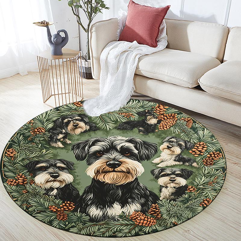 Tappeto Rotondo Schnauzer, Tappeto per Soggiorno Camera da Letto Divano Sala Giochi Decorazione, Tappetino Antiscivolo