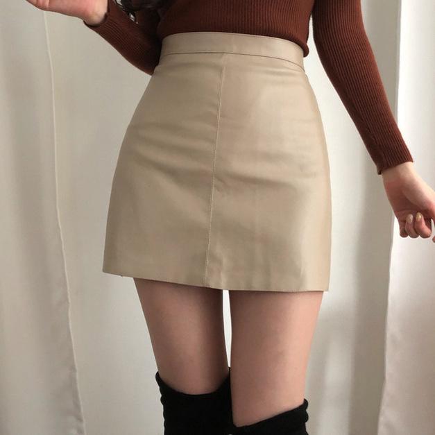 2024 Korean Style High Waist PU Leather Short A-line Skirt - Slimming Black Hip Wrap for Women