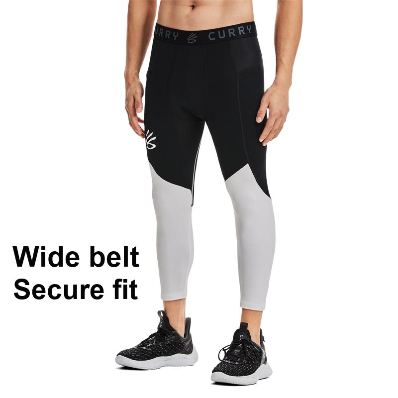 Under Armour Curry Color Block Compression Three-Quarter Sports Pants Men Bottoms Black 1379828-001