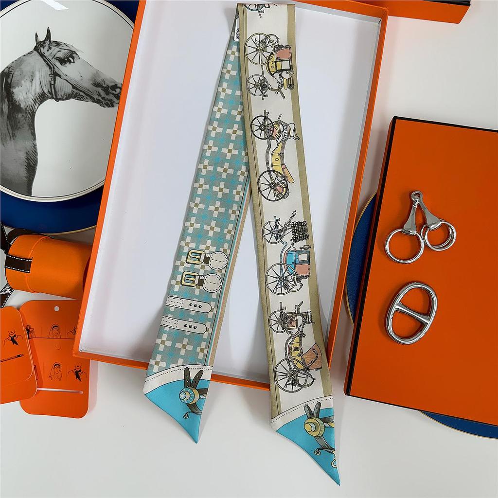 2024 Summer Silk Ribbon Double-Sided Mulberry Scarf, Light Gray 18 Momme Twill, Versatile Wristband