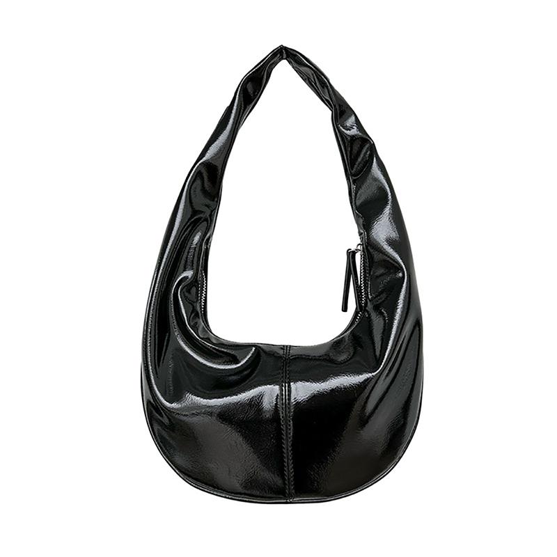 Korean Version Bright Surface Underarm Bag Fashion Fresh Solid PU Patent Leather Handbag Women's High-grade Sense Shoulder Bag