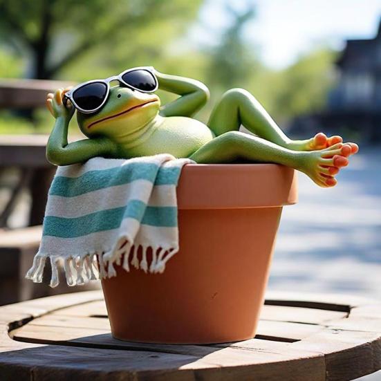Garden Frog Ornament Resin Weatherproof Frog Figurine Cartoon Frog Statue Planter Decoration Frog Statue for Flower Pot Outdoor Decoration