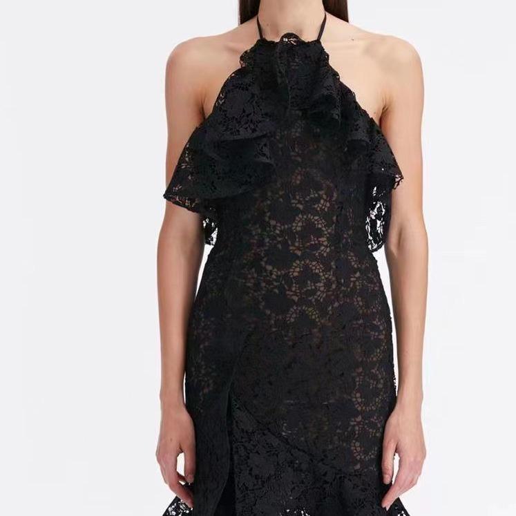 Summer 2023 European Sexy Tight-Fit Waist Hollow Long Dress