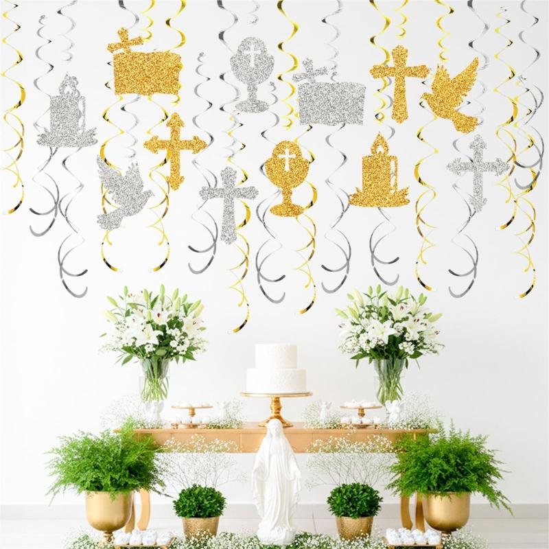 Spirals Hangings Suitable For Communion Handmade Crosses Doves Streamers Elegant Handmade Ceiling Decorations