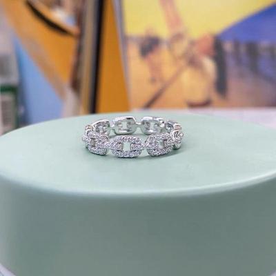 Hejia Sterling Silver Pig Nose Chain Ring: Women's Simple Versatile Japanese & Korean Style Stackable Diamond Interlocking Index Finger Ring