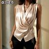 Women's Fashion Casual Solid Color Print Sleeveless V-Neck Blouses & Shirts