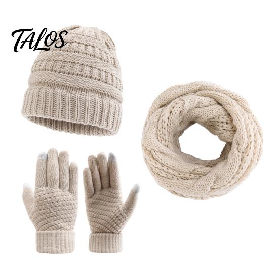 Winter Warm Hat Scarf And Glove Set Thermal Three-piece Set, Thickened Knit Gloves Touch Screen Compatible Kit, Cold Weather Ear Protection