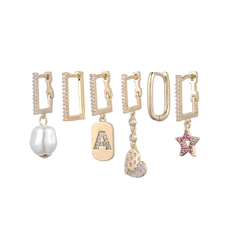 

ANENJERY 6 шт./компл. серьги-кольца со звездами и сердечками, набор креативных женских серег с геометрическим рисунком из микроциркона
