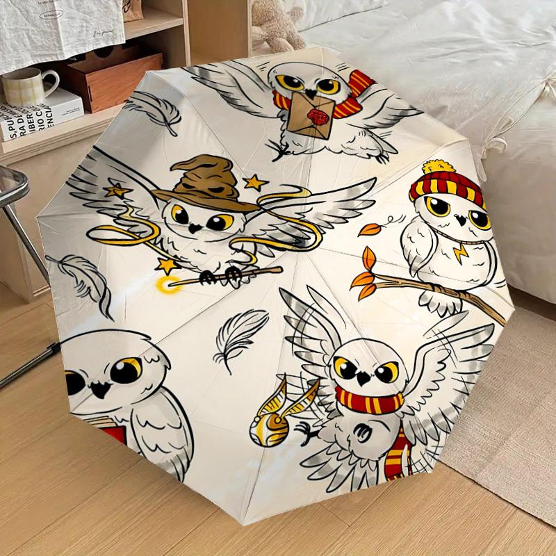 1 ks Magická deštníková sova - 8 žeber vyztužená, automatické otevírání, lehká a odolná, roztomilý módní doplněk pro venkovní použití, D2694