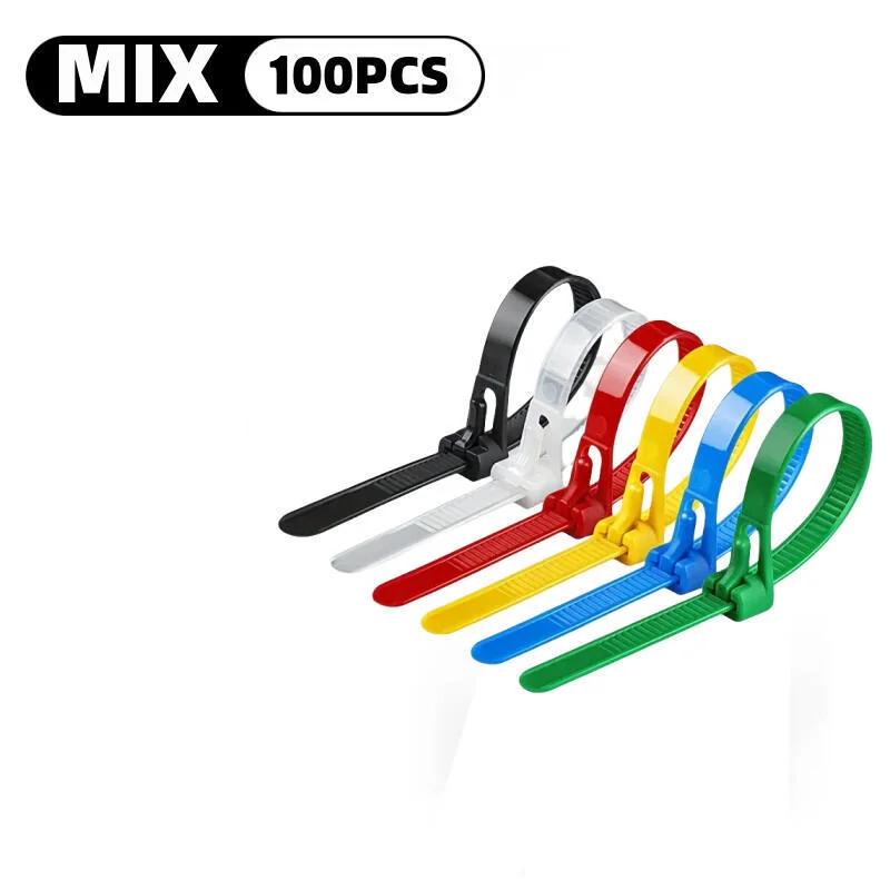 100Pcs Durable Cable Ties Cable Lock Loop Nylon Ties Removable Recyclable Mixed Colours Black White Cable Ties Replacement Tool