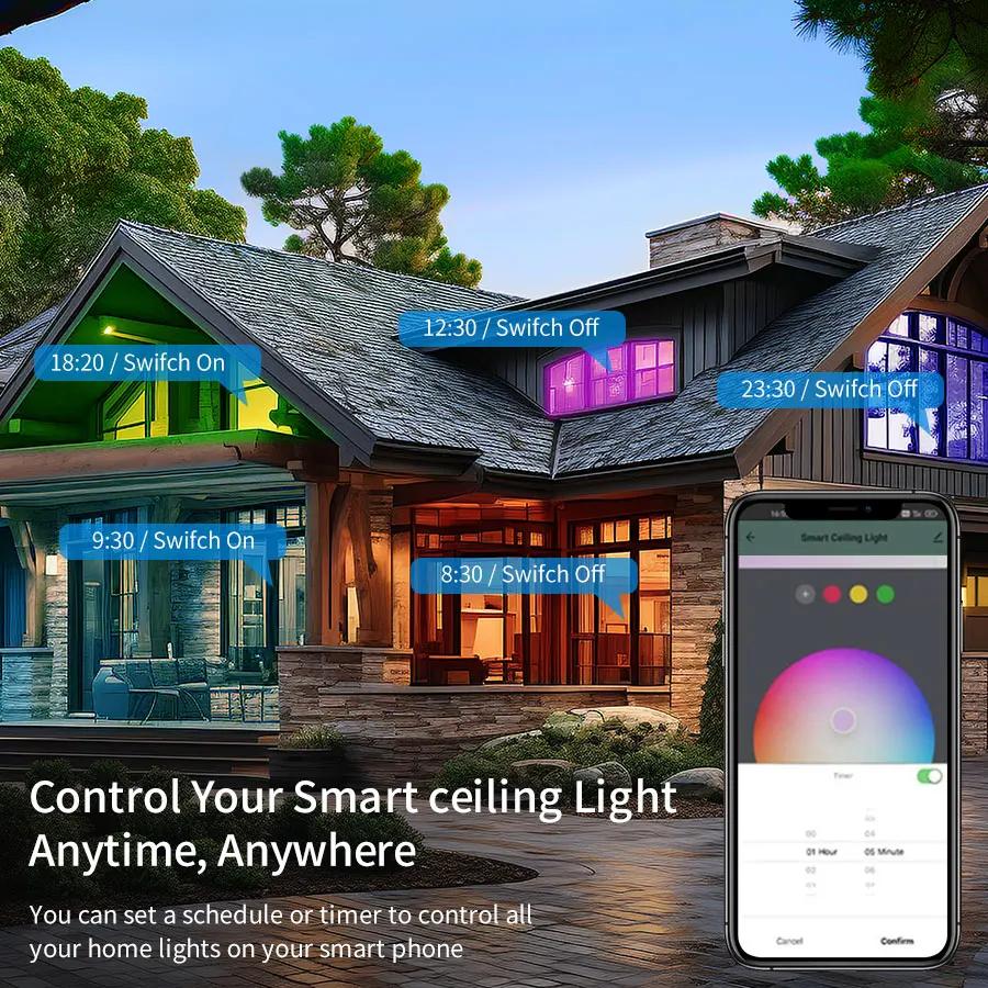 Smart WiFi Ceiling Light RGB CW WW Round 85-265V 24W LED Lamp Cozylife APP Control Works with Alexa Google Home Dimmable