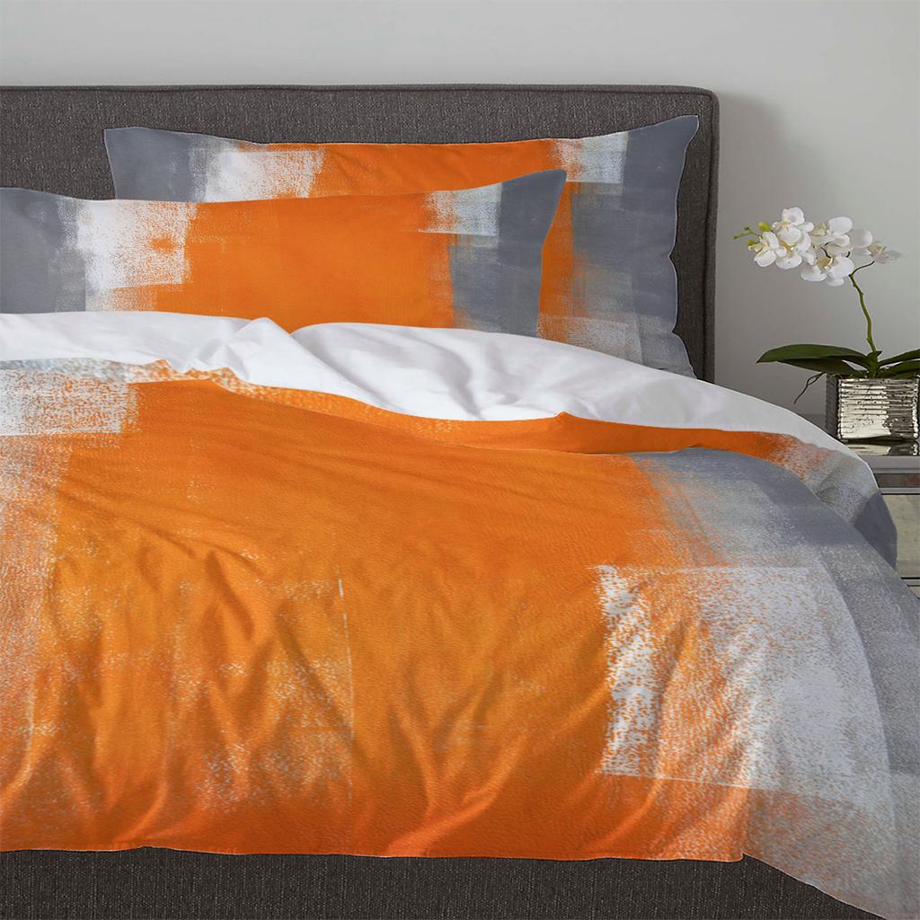 Orange Gray Abstract Oil Painting Texture Soft Duvet Cover With Pilow Case 3pcs Beding Set Comfortable Quilt Cover Double Bed Home Textile