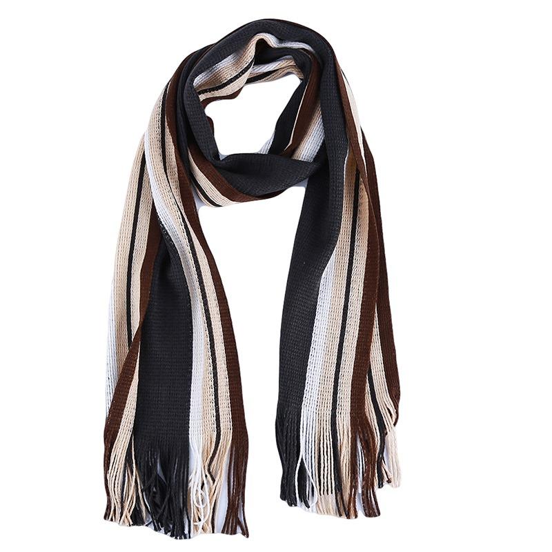 Classic Men's Scarf Winter Warm Faux Acrylic Soft Tassel Long Shawl Business Casual Striped Scarf Men's Clothing Accessories