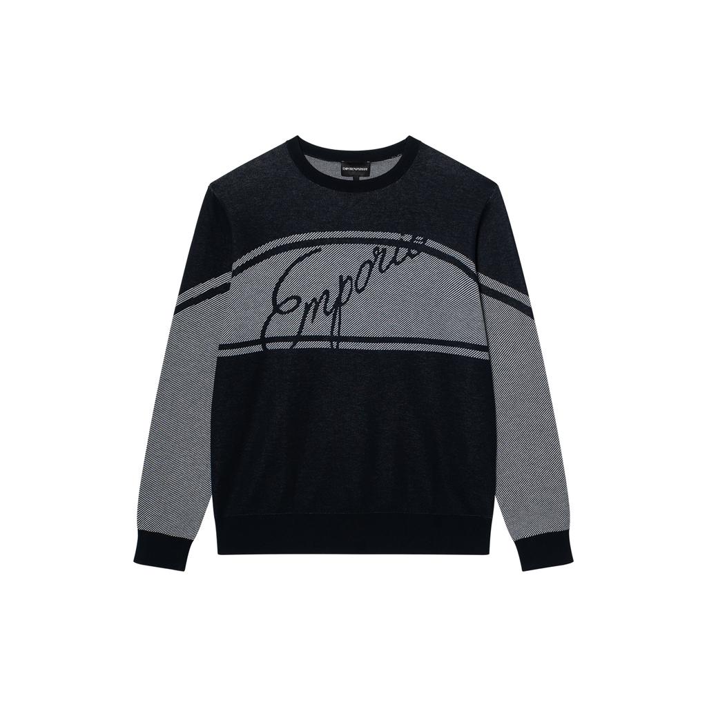 Emporio Armani Letter Embroidered Round Neck Casual Long Sleeve Knit Sweater Men Sweater Black 3K1MXE-1MLYZ-0920